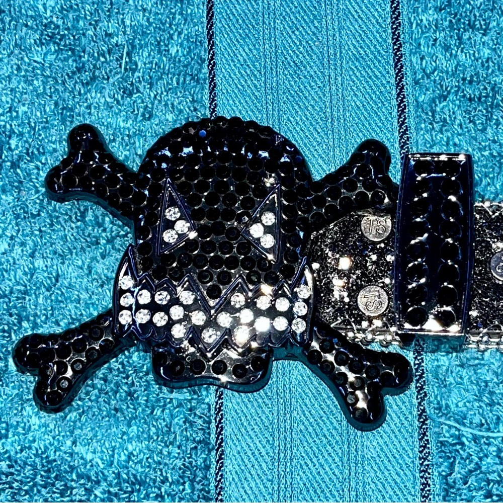 Black Rhinestone Skull Belt Y2K